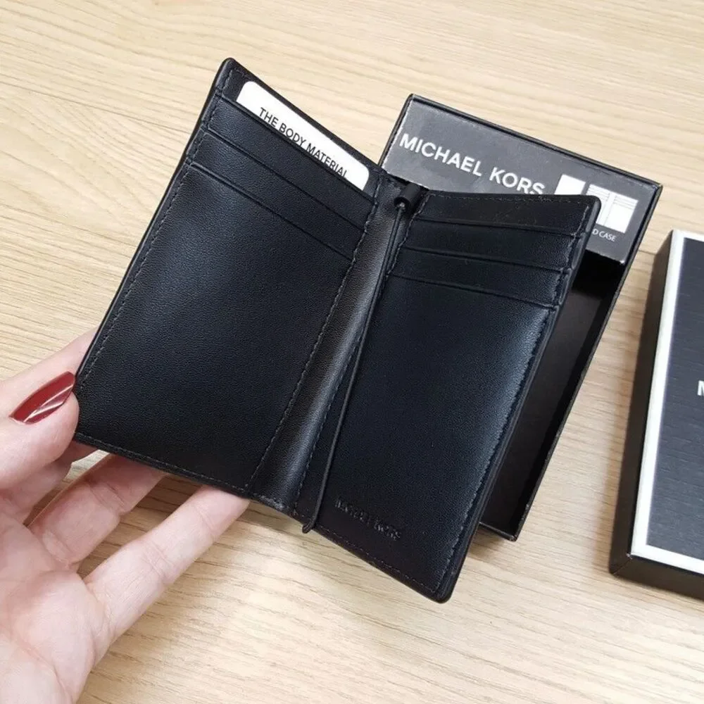 MICHAEL KORS Malone Bifold Folding Card Case Wallet Black Saffiano Leather $68